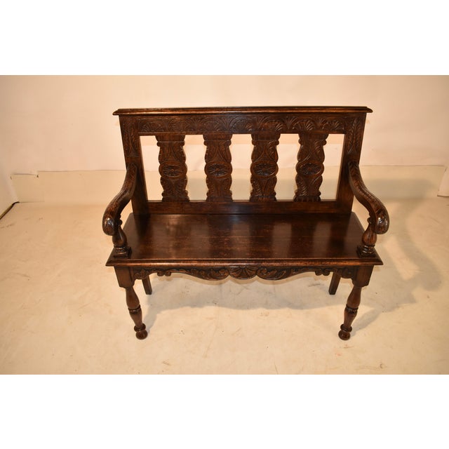 Wood 19th Century French Oak Settee With Hand Carving For Sale - Image 7 of 10