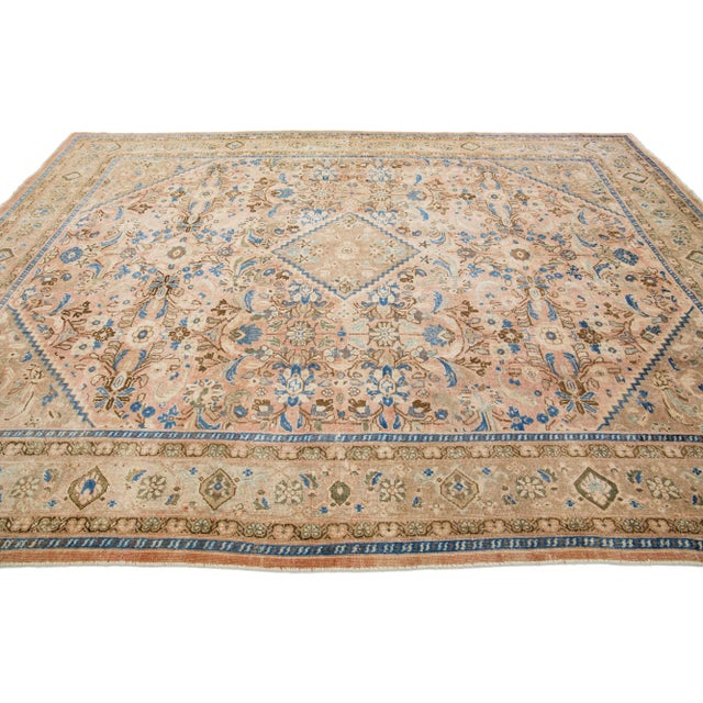 Handmade Persian Mahal Peach Wool Rug Featuring an Allover Floral Motif For Sale In New York - Image 6 of 9