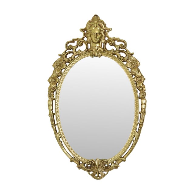 Louis XV Baroque French Brass Crested Mirror in Gold, 1950s For Sale - Image 17 of 17