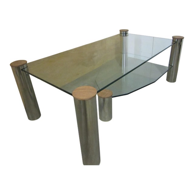 Large Glass and Nickel "Arctic Slab" Coffee Table by Yves Maxx For Sale