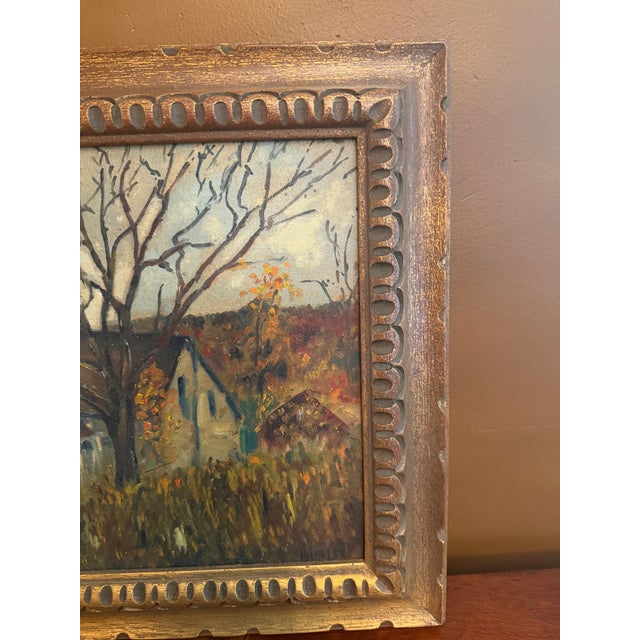 1952 Original Oil Painting Pocono Mountains Landscape: The Eric Danisch Estate Barn, Scotrun Pa For Sale - Image 9 of 16