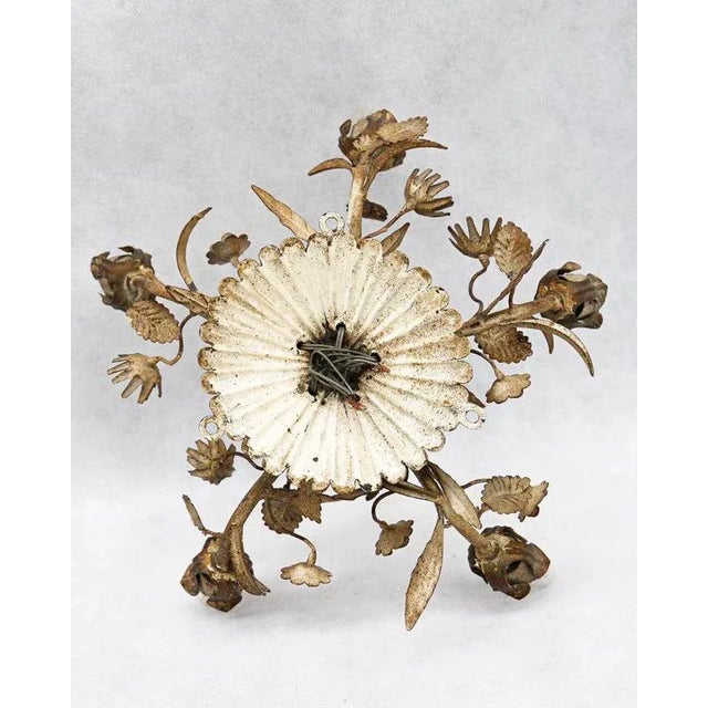 French Tole Rose Flush Mount Ceiling Light For Sale - Image 6 of 8