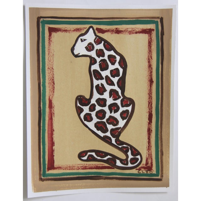 Cleo Plowden Tiger Minimalism Pop Art Folk Art Shabby Chic Goldenrod Brown Beige Original Painting by Cleo Plowden For Sale - Image 4 of 5