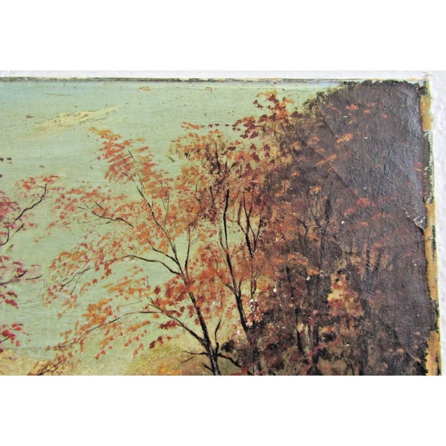 19th Century Antique Hudson River School Signed Autumn Scene Oil Painting For Sale In Miami - Image 6 of 10