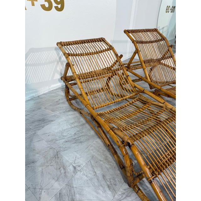 1970s Pair of Tito Agnoli Attributed Rattan Chaise Lounges, Italy 1970s For Sale - Image 5 of 11