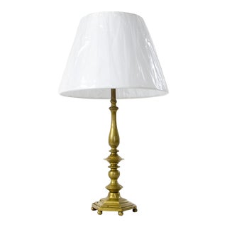 Early 20th Century Brass Candlestick Table Lamp For Sale