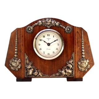 Wooden Regulator Table Clock with Silver Applications For Sale