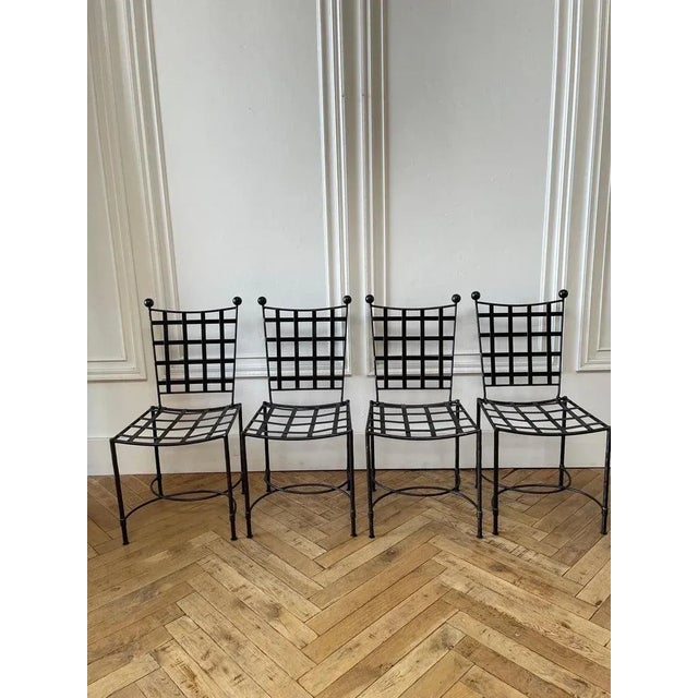 Custom Made Forged Iron European Style Dining Chairs For Sale - Image 4 of 12