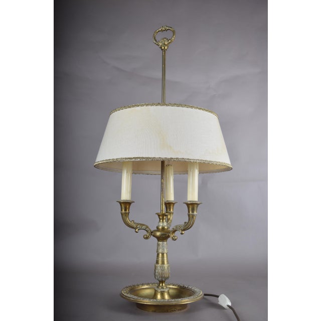 19th Century French Brass Three-Light Bouillotte Lamp with Fabric Shade For Sale - Image 12 of 13