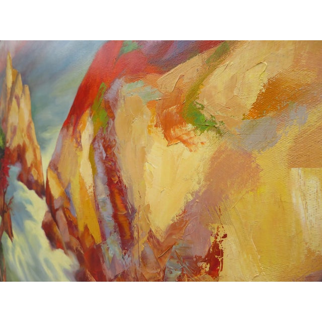 Tan Late 20th Century Large Contemporary West Coast Ocean Cliffs Seascape Oil Painting ~ California or Pacific Northwest Bluffs Art For Sale - Image 8 of 16