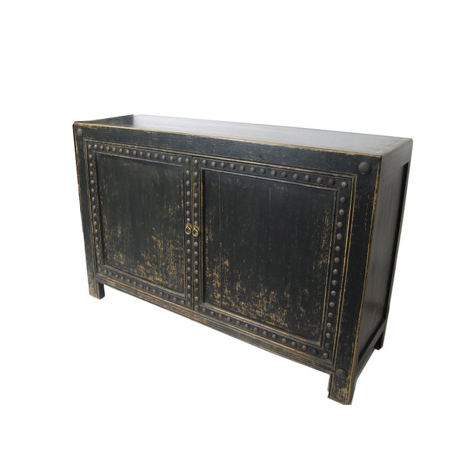 Distressed 2 Panels Door Black Sideboard For Sale - Image 4 of 7
