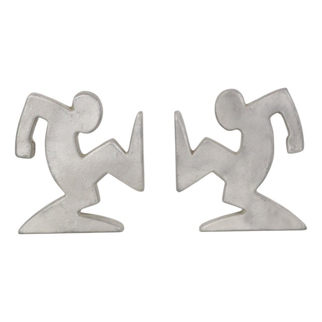 Metal La Linea Bookends by Osvaldo Cavandoli, 1970s, Set of 2 For Sale