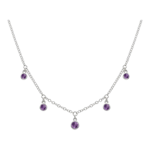 Dainty Amethyst Station Necklace, 925 Silver Chain & Link Purple Gemstone Necklace