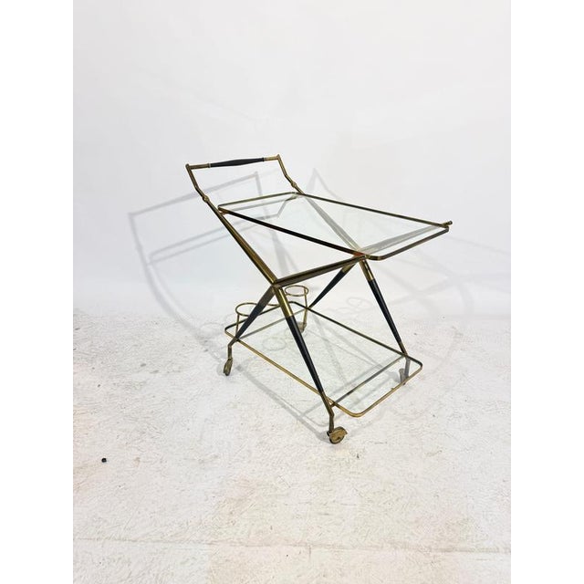 Italian Bar Trolley in Brass and Wood attributed to Cesare Lacca, 1950s For Sale - Image 6 of 17
