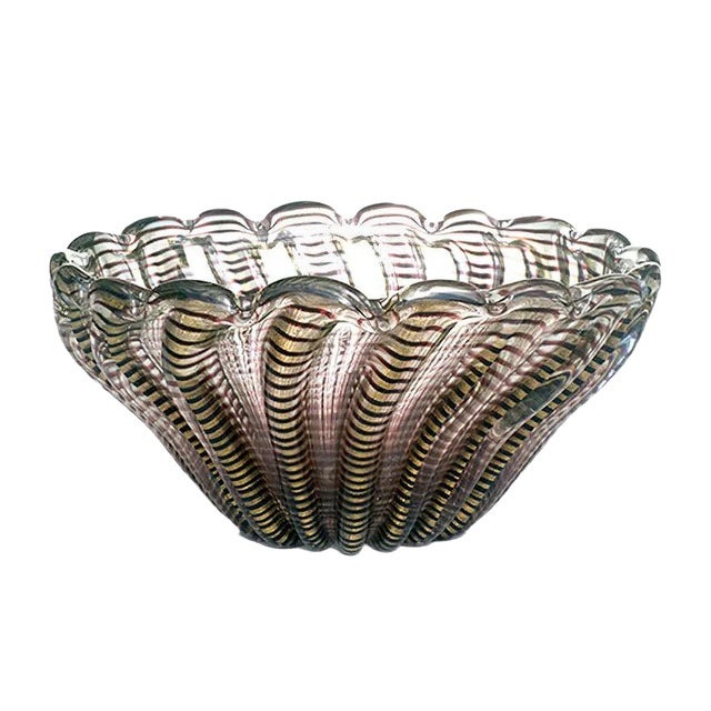 Mid-Century Murano Glass Zebrati Vase by Ercole Barovier, 1950s For Sale