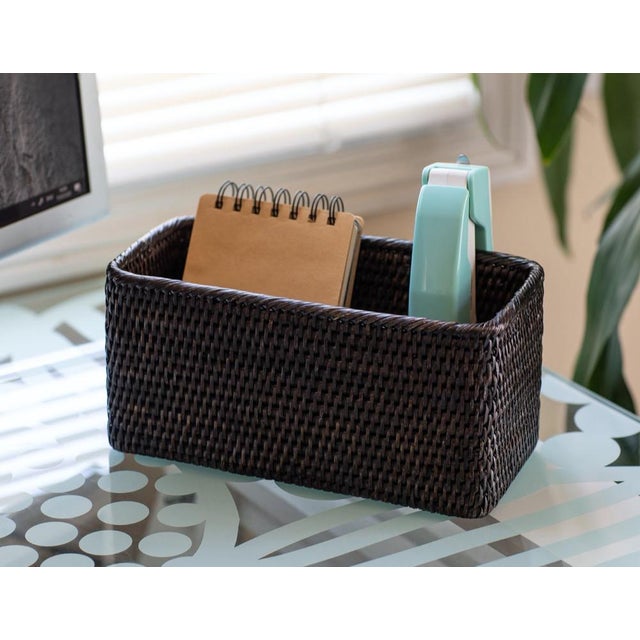 Wood Artifacts Rattan Petite Basket in Tudor Black - 10" For Sale - Image 7 of 11