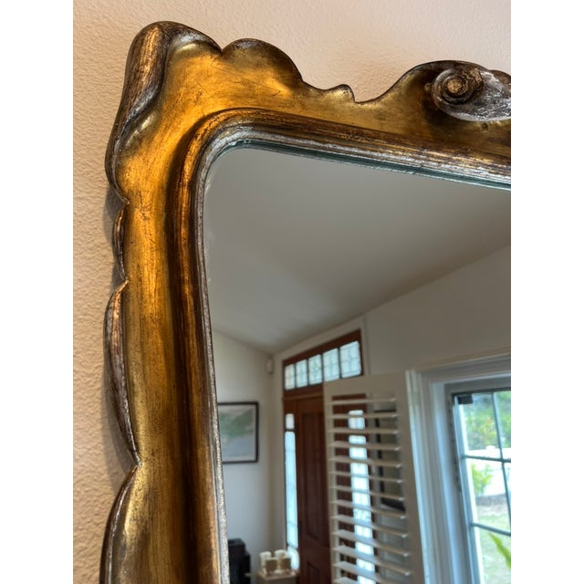 Mid-Century Italian Silver & Gold Gilt Carved Wood Mirror With Sculptural Drapery Motif For Sale - Image 9 of 15