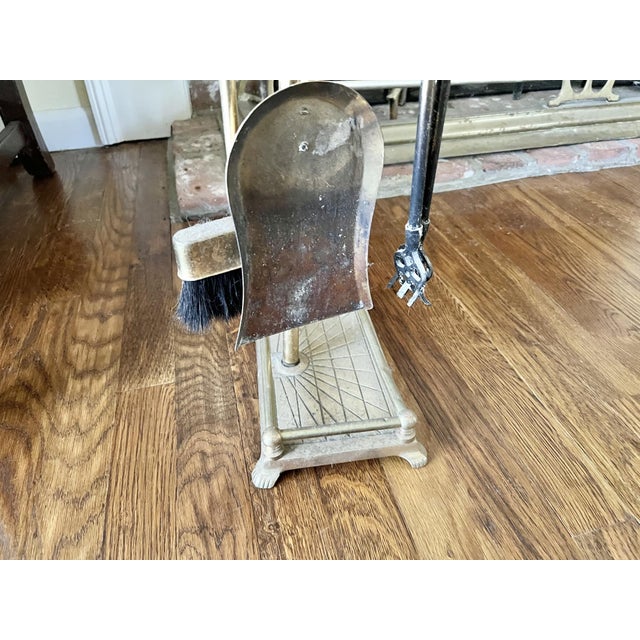 Gold Vintage Brass Fireplace Screen, Andirons & Tool Set- 8 Pieces For Sale - Image 8 of 11