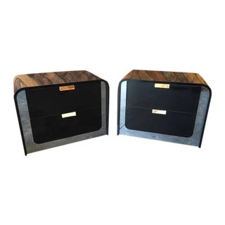 Vintage Chrome Trim Waterfall Nightstands - A Pair For Sale