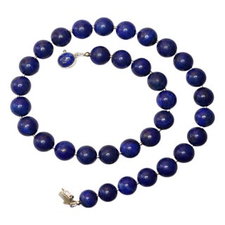 Lapis Lazuli Beaded Necklace With Sterling Silver Lapis Clasp, 17.5 Inches For Sale