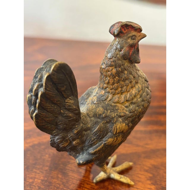 Viennese bronze animal figure rooster, probably F. X. Bergmann Bronze, partly painted, numbered 566