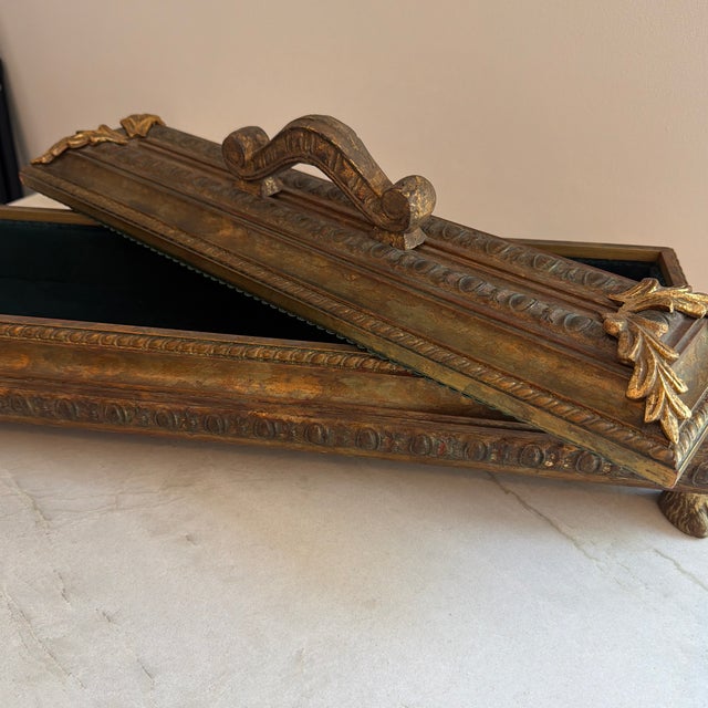Gilt Long Rectangular Wooden Rococo Style Decorative Box For Sale - Image 9 of 11