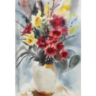 Eve Nethercott, White Vase of Flowers (P2.47), Watercolor on Paper For Sale