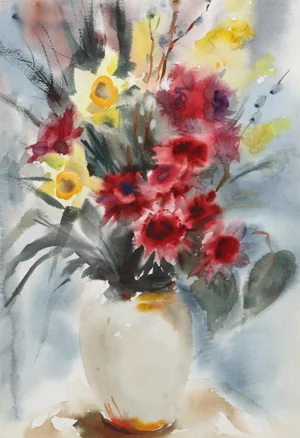 Eve Nethercott, White Vase of Flowers (P2.47), Watercolor on Paper