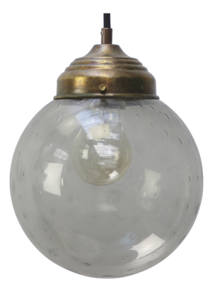 Vintage Dutch Smoked Bubble Glass & Brass Pendant Light