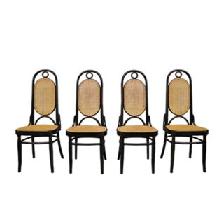 Thonet-Style Chairs in Curved Beech Wood and Vienna Straw Sitting, 1980s, Set of 4 For Sale