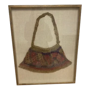 Late 20th Century Framed Authentic Woven Fiber Bilum Bag Sepik River Palembei Village