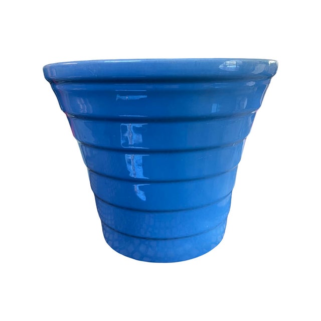 Vintage Mid Century Modern Ceramic Bauer Step Blue Planter #8 Los Angeles For Sale In Palm Springs - Image 6 of 6