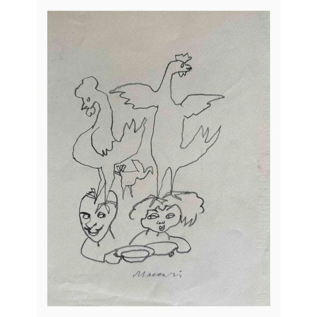The Couple and Roosters is a pencil Drawing realized by Mino Maccari (1924-1989) in the 1960s. Hand-signed on the lower....