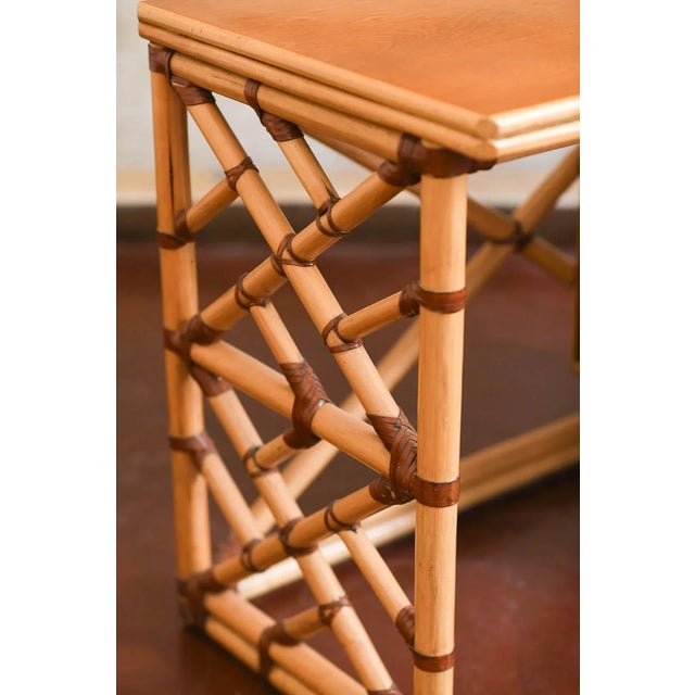 Reed Desk with Wooden Shelf, Drawers and Leather Bindings, 1970s For Sale - Image 6 of 9