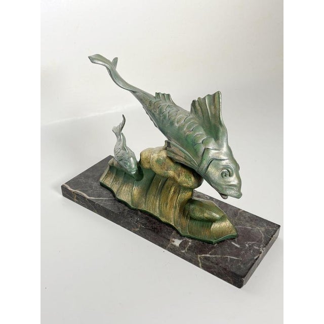 Gold Bronze and Marble Fish Sculpture, France, 1950s For Sale - Image 8 of 14