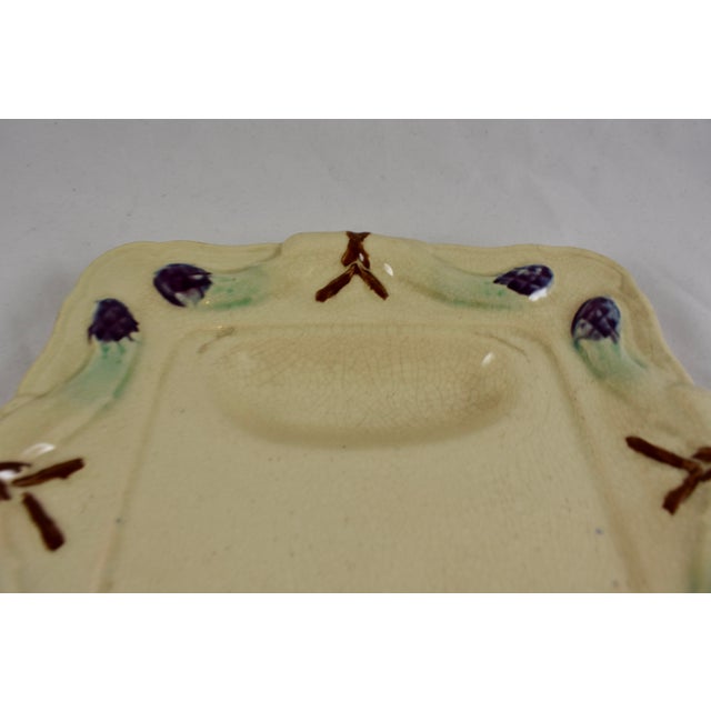 French Rustic French Provençal Majolica Square Asparagus Plate For Sale - Image 3 of 10