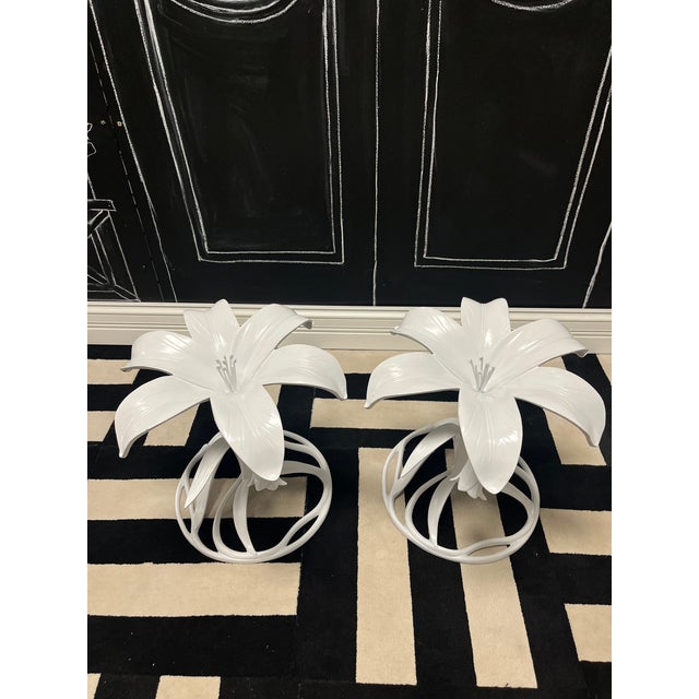 Add a touch of botanical elegance to your space with this stunning pair of sculptural lily side table pedestals. Crafted...