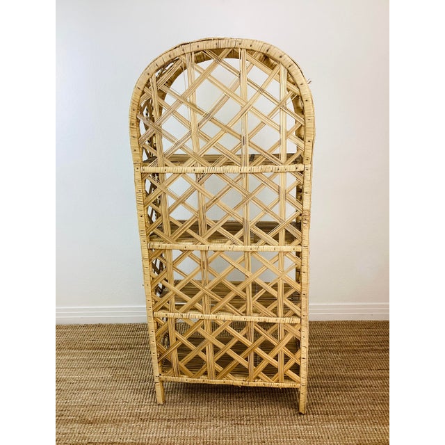 Vintage 1970s Woven Rattan Arch Top Peacock Chair Style Shelf / Bookshelf For Sale - Image 9 of 9