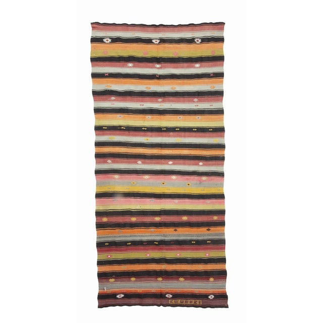 Textile Striped Colorful Vintage Kilim Rug For Sale - Image 7 of 7