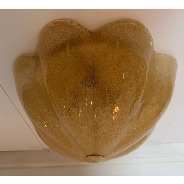 1980s Mid-Century Modern Golden Murano Glass Floral Flush Lamps - a Pair For Sale - Image 9 of 16