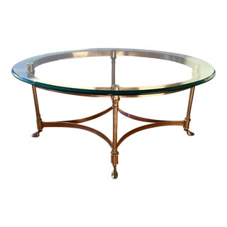 1960s Labarge Hollywood Regency Italy Brass Glass Hoof Feet Coffee Table For Sale
