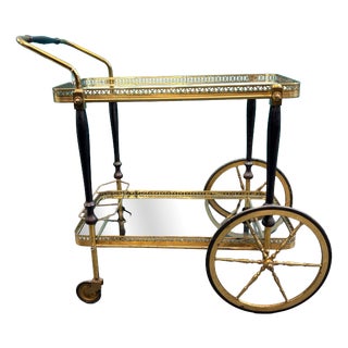 Mid-Century Gilt Metal and Glass Serving Trolley, 1950s For Sale