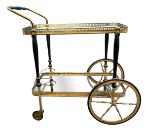 Mid-Century Gilt Metal and Glass Serving Trolley, 1950s