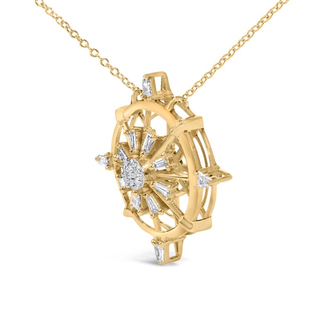Haus of Brilliance 14K Yellow Gold Plated Sterling Silver 1/3 Cttw Diamond Compass Pendant Necklace For Sale - Image 4 of 4