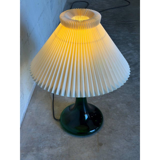 Glass 1960s Mid-Century Modern Green Glass Table Lamp With Le Klint Shade Danish For Sale - Image 7 of 9