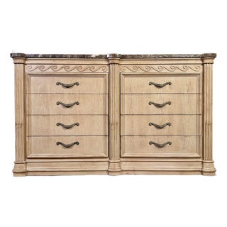 Vintage Bernhardt Neoclassical Revival Marble Top 8-Drawer Dresser For Sale