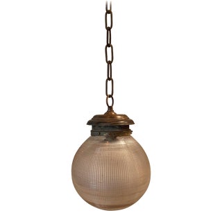 Early 20th Century Holophane Glass And Brass Globe Pendant Light For Sale