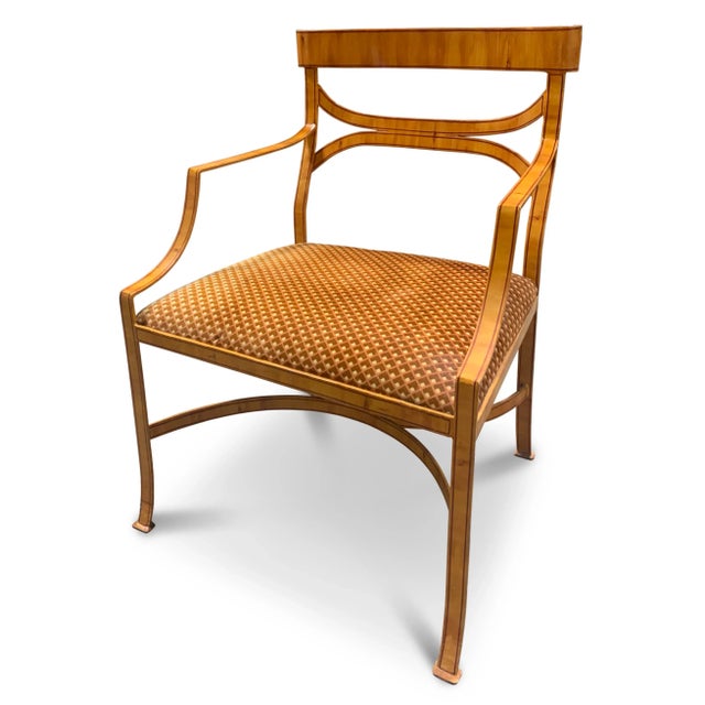 Fantastically unique bespoke hand wrought metal chair with beautiful scrolls, upholstered in a rich amber and gold velvet...