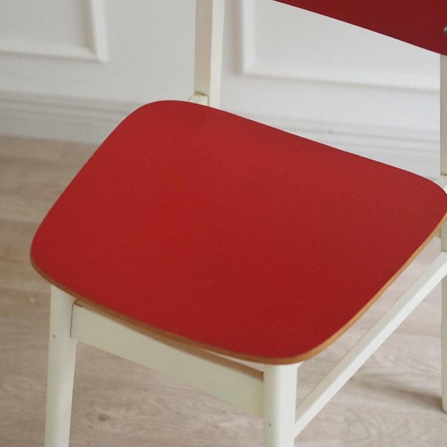 1960s Red & White Wood Chairs, 1960, Set of 4 For Sale - Image 5 of 12