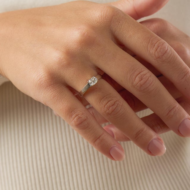 Mid 20th Century Vintage Gia 0.80 East West Old Mine Cut Diamond Platinum Engagement Ring, Size 6 For Sale - Image 5 of 8